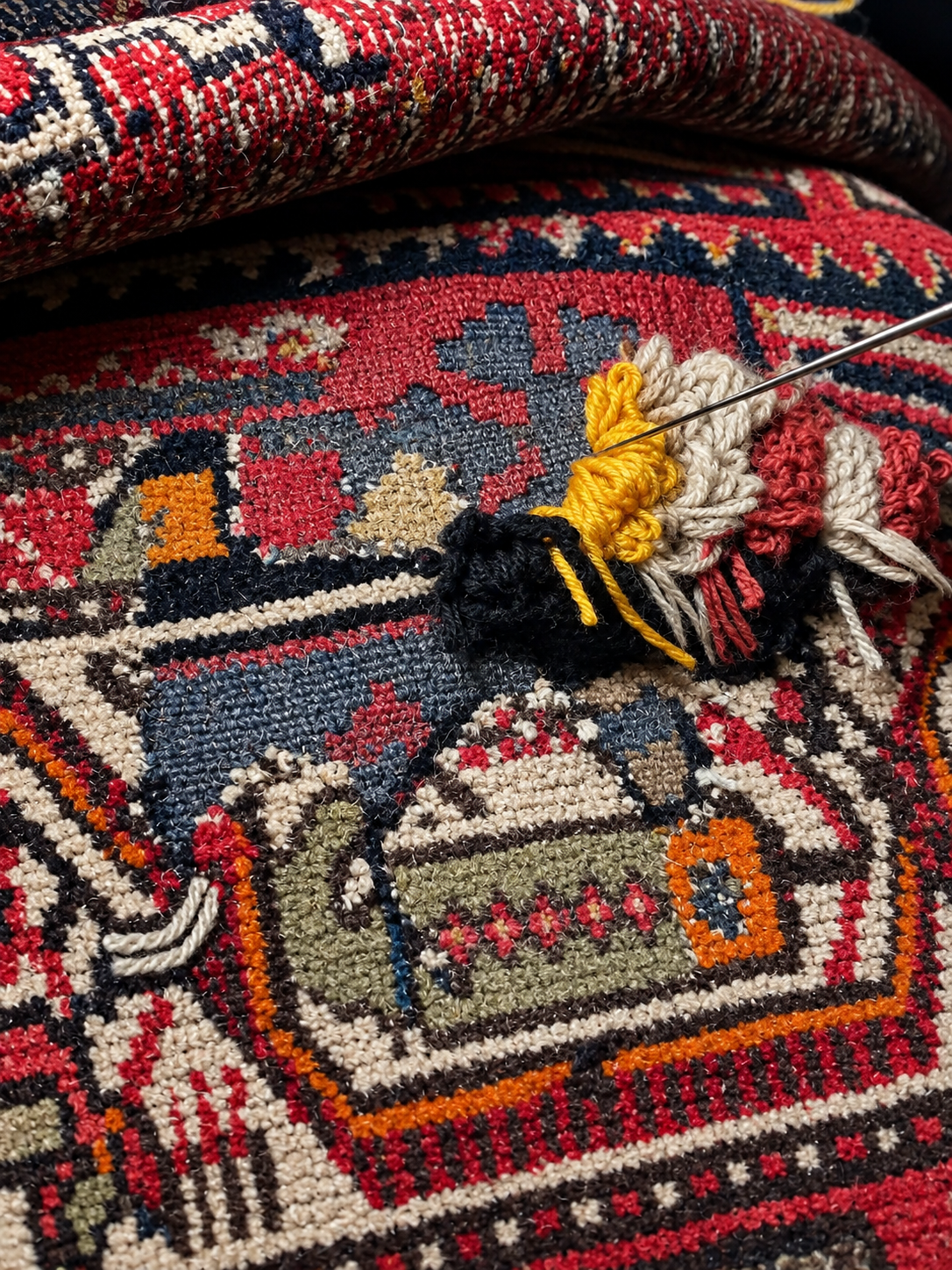 Close-up of fine Persian carpet pattern and craftsmanship