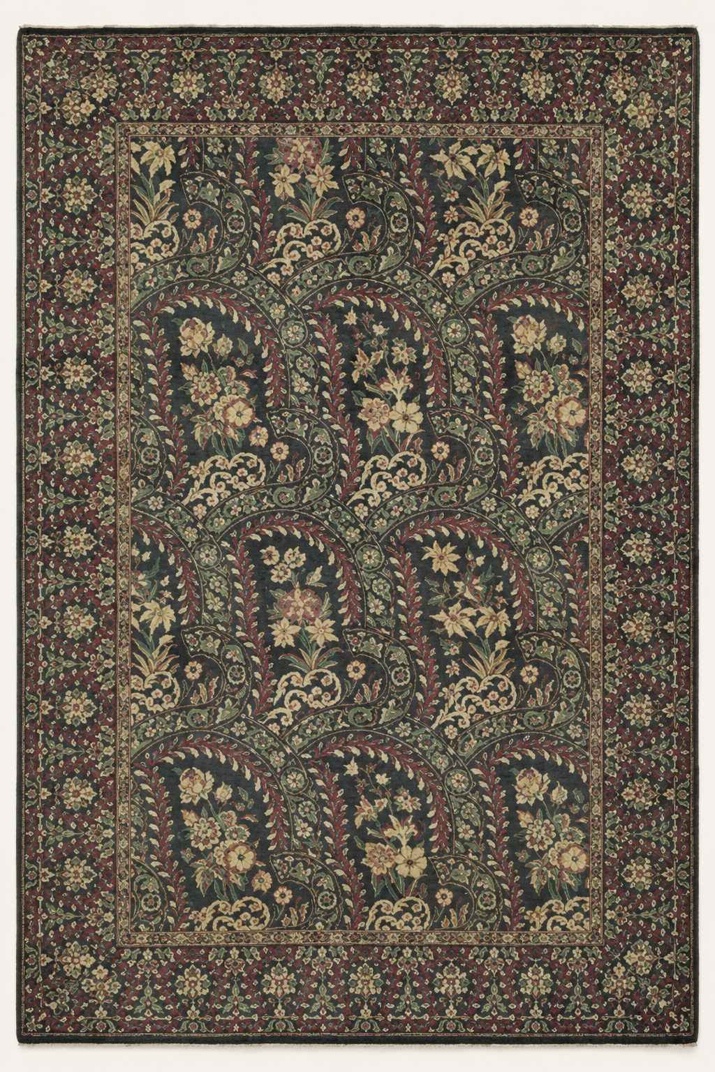 Dark Persian carpet with rich floral pattern
